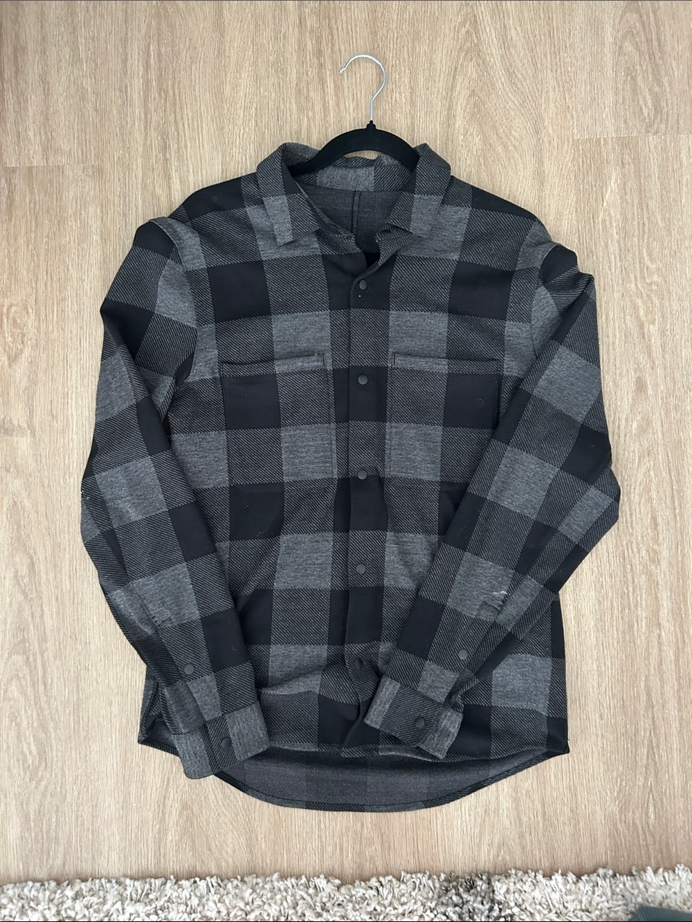 lululemon athletica Black and Gray Plaid Casual Button Down Shirt